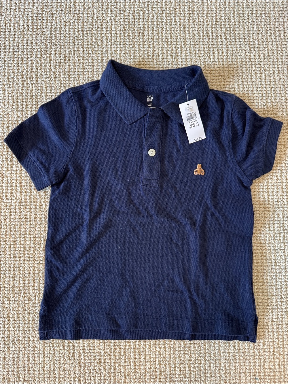 NWT GAP Kids Navy Polo Shirt with Bear Embroidery
